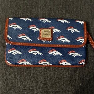 Dooney & Bourke Navy and Brown Wristlet Denver Broncos